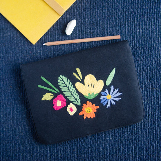 Bouquet Series - Mini-Tablet Sleeve (Black 2) - Made in Kashmir