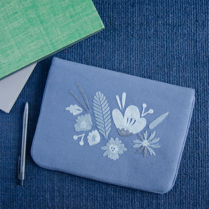 Bouquet Series - Mini-Tablet Sleeve (Blue 2) - Made in Kashmir