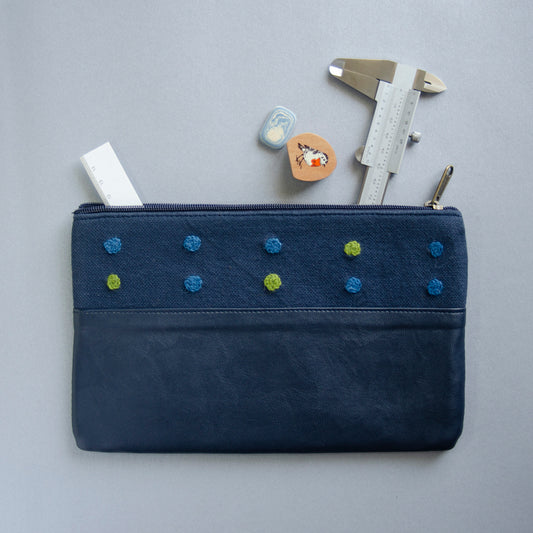Crewel Dot Pouch (Blue & Blue) - Made in Kashmir
