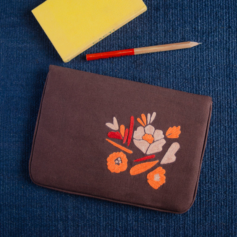 Bouquet Series - Mini-Tablet Sleeve (Dark Brown 1) - Made in Kashmir