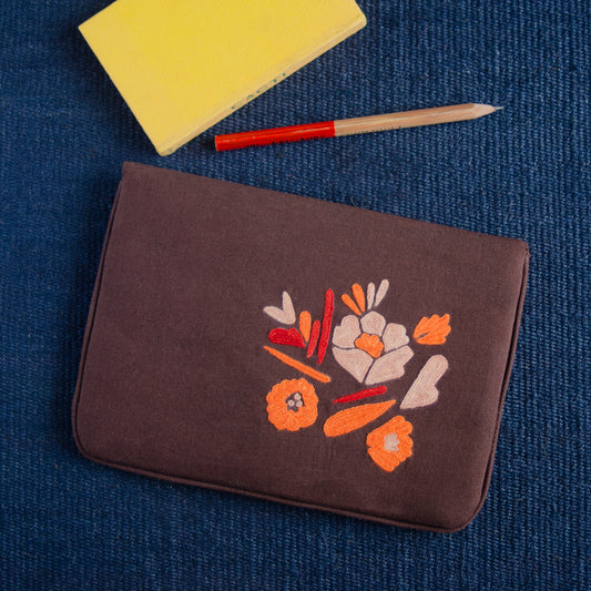 Bouquet Series - Mini-Tablet Sleeve (Dark Brown 1) - Made in Kashmir