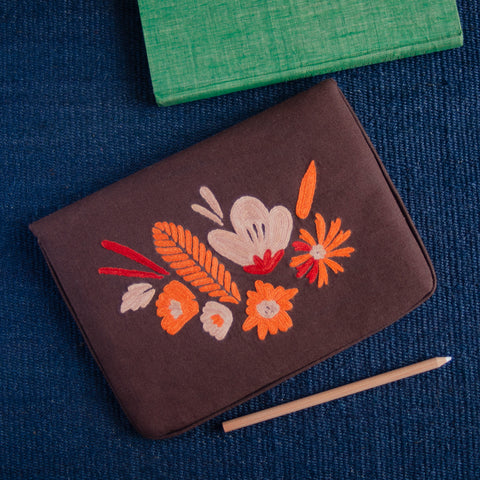 Bouquet Series - Mini-Tablet Sleeve (Dark Brown 2) - Made in Kashmir