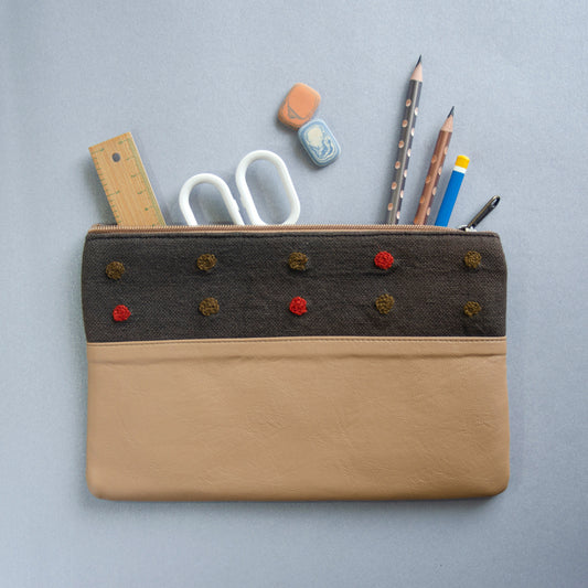 Crewel Dot Pouch (Brown & Brown) - Made in Kashmir