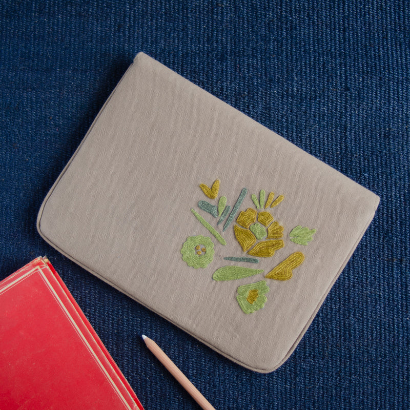 Bouquet Series - Mini-Tablet Sleeve (Light Brown 1) - Made in Kashmir
