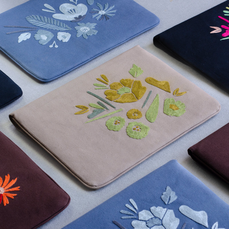 Bouquet Series - Laptop Sleeve (Light Brown 1) - Made in Kashmir