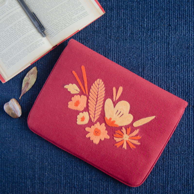 Bouquet Series - Mini-Tablet Sleeve (Coral 2) - Made in Kashmir