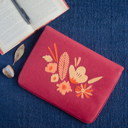 Bouquet Series - Mini-Tablet Sleeve (Coral 2) - Made in Kashmir