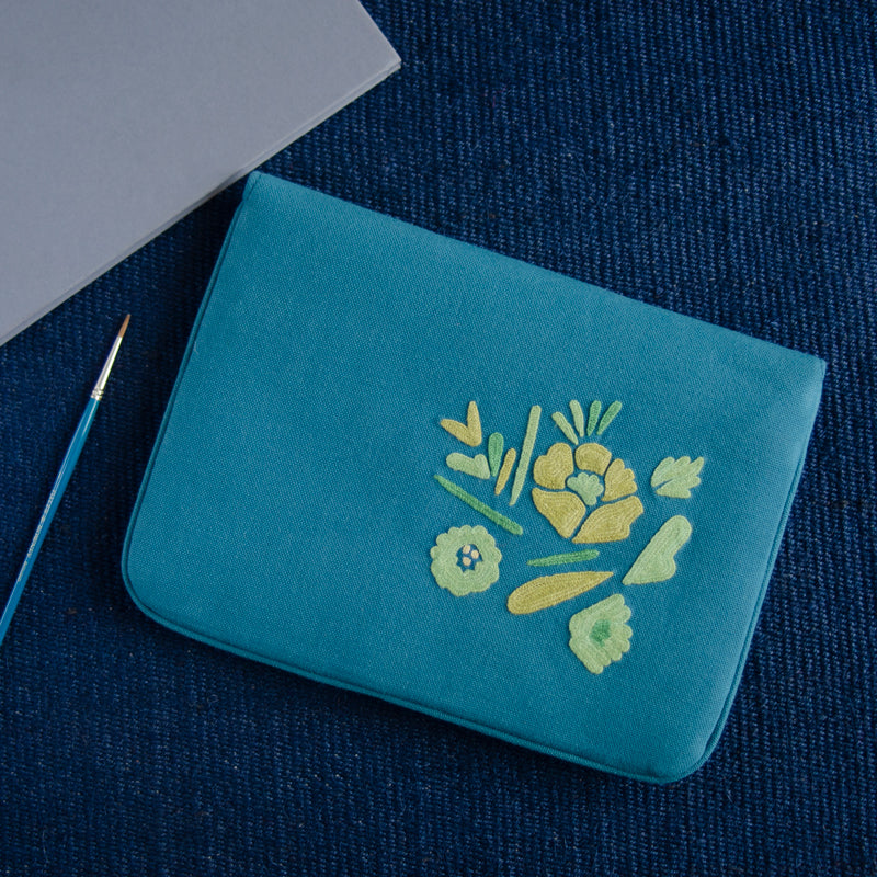 Bouquet Series - Mini-Tablet Sleeve (Teal 1) - Made in Kashmir