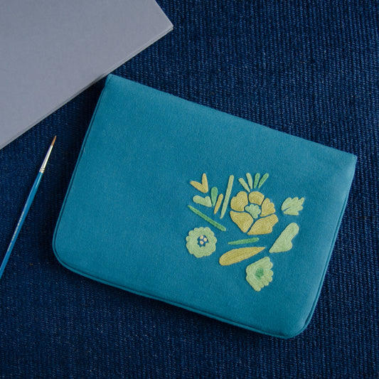Bouquet Series - Mini-Tablet Sleeve (Teal 1) - Made in Kashmir