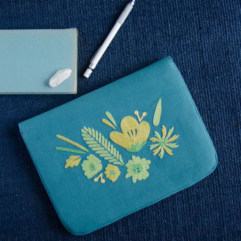 Bouquet Series - Mini-Tablet Sleeve (Teal 2) - Made in Kashmir